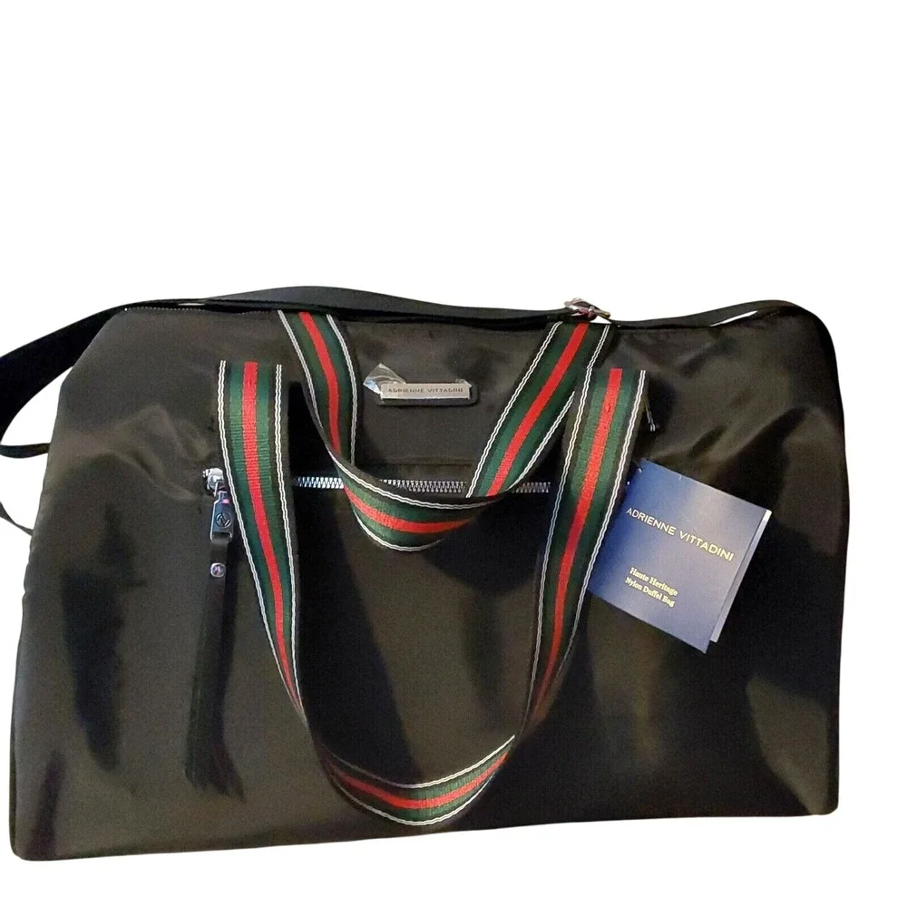 NWT Adrienne Vittadini  Black Haute Heritage Zip Fully Lined Duffel Bag msrp$360